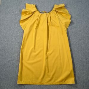 Molly Bracken Flutter Sleeve Mini Dress Women's Large Yellow Round Neck Tie Back